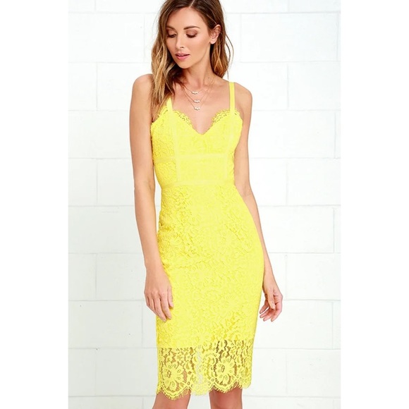 Yellow Lace Midi Dress: Sexy & Elegant Style